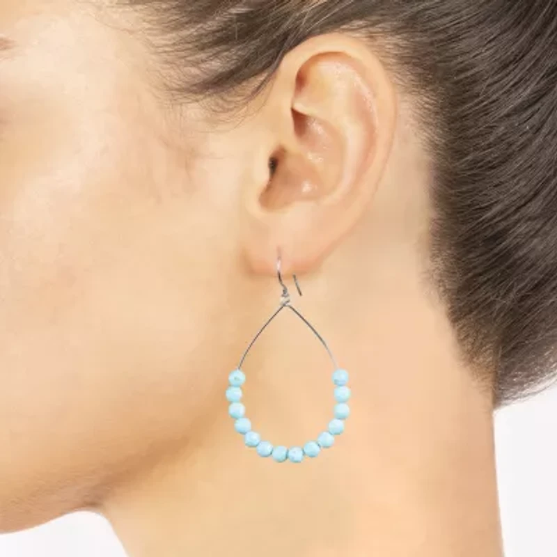 Sparkle Allure Womens Blue Howlite 53.8mm Pear Hoop Earrings