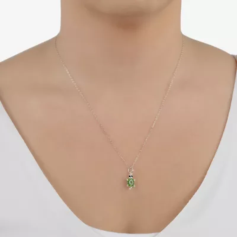 Silver Treasures Womens Green Crystal Sterling Silver 18 Inch Pendant Necklace