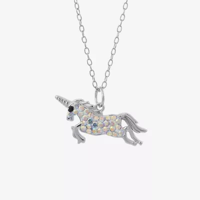 Silver Treasures Womens Multi Color Crystal Sterling Silver 16 Inch Pendant Necklace