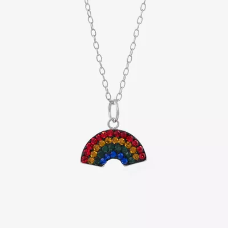 Silver Treasures Womens Multi Color Crystal Sterling Silver 18 Inch Pendant Necklace