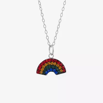 Silver Treasures Womens Multi Color Crystal Sterling Silver 18 Inch Pendant Necklace