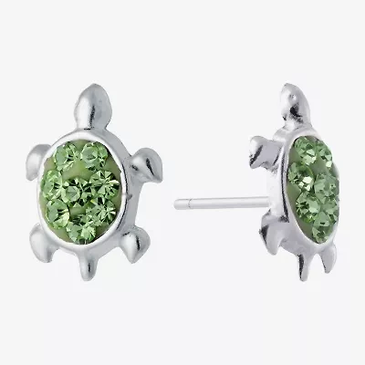 Silver Treasures Green Crystal Sterling Silver 8.1mm Stud Earrings