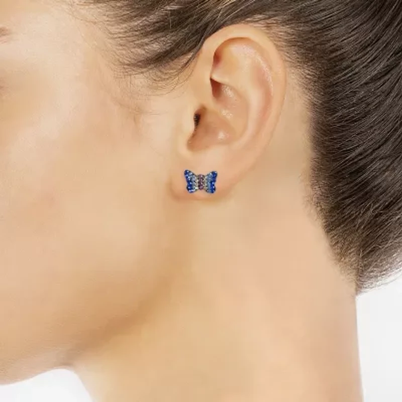 Silver Treasures Multi Color Crystal Sterling Silver 6.3mm Stud Earrings