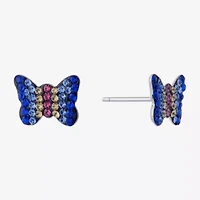 Silver Treasures Multi Color Crystal Sterling Silver 6.3mm Stud Earrings