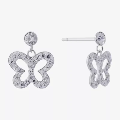 Silver Treasures Womens Crystal Sterling Silver Drop Earrings