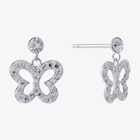 Silver Treasures Womens Crystal Sterling Silver Drop Earrings