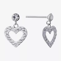 Silver Treasures Womens Crystal Sterling Silver Heart Drop Earrings