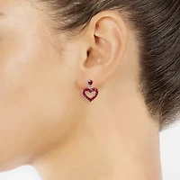 Silver Treasures Womens Red Crystal Sterling Silver Heart Drop Earrings