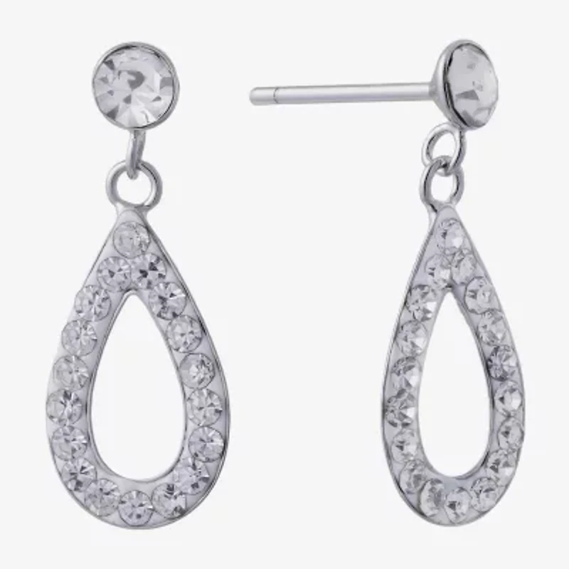 Silver Treasures Womens Crystal Sterling Drop Earrings