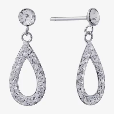 Silver Treasures Womens Crystal Sterling Silver Drop Earrings