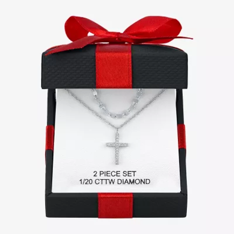Yes, Please! Womens Diamond Accent Natural White Diamond Cross 2-pc. Necklace Set