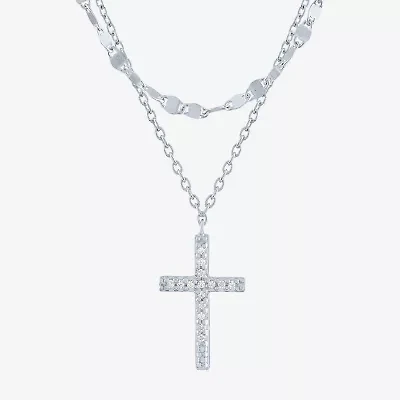 Yes, Please! Womens Diamond Accent Natural White Diamond Cross 2-pc. Necklace Set