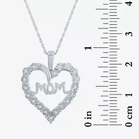 Yes, Please! "Mom" Womens 1/10 CT. T.W. Natural White Diamond Sterling Silver Heart 18 Inch Pendant Necklace