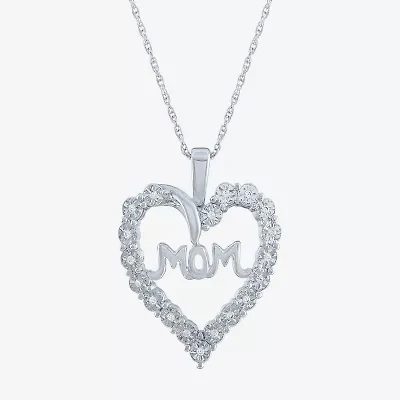 Yes, Please! "Mom" Womens 1/10 CT. T.W. Natural White Diamond Sterling Silver Heart 18 Inch Pendant Necklace