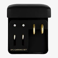 Diamond Addiction Womens 1/7 CT. T.W. Natural White Diamond 14K Gold Over Silver Sterling Silver 3 Pair Earring Set