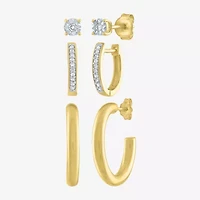 Diamond Addiction Womens 1/7 CT. T.W. Natural White Diamond 14K Gold Over Silver Sterling Silver 3 Pair Earring Set