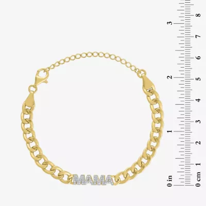 Diamond Addiction "Mama" Womens 14K Gold Over Silver 8 Inch Cuban Chain Bracelet