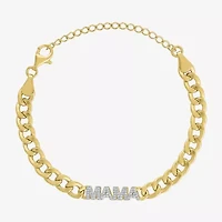 Diamond Addiction "Mama" Womens 14K Gold Over Silver 8 Inch Cuban Chain Bracelet