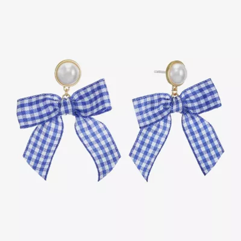 Bijoux Bar Gold Tone Womens Simulated Pearl Bow Hypoallergenic Drop Earrings