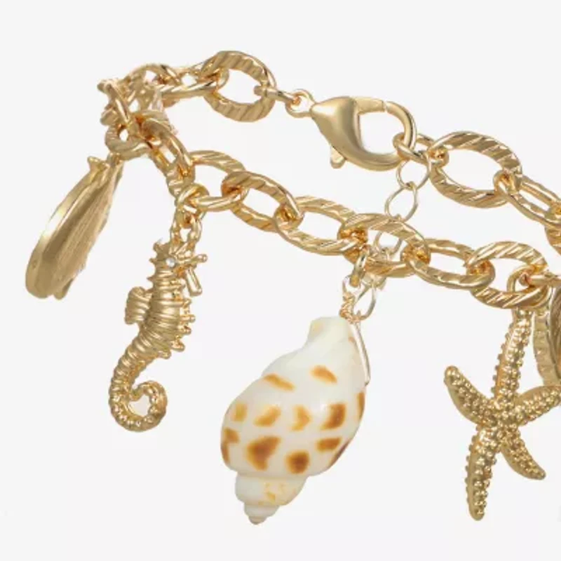 Bijoux Bar Womens Simulated Pearl Charm Bracelet
