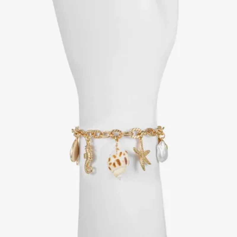Bijoux Bar Womens Simulated Pearl Charm Bracelet