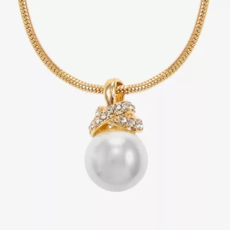 Monet Jewelry Gold Tone Womens Glass Simulated Pearl Knot 17 Inch Pendant Necklace