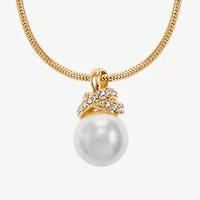 Monet Jewelry Gold Tone Womens Glass Simulated Pearl Knot 17 Inch Pendant Necklace