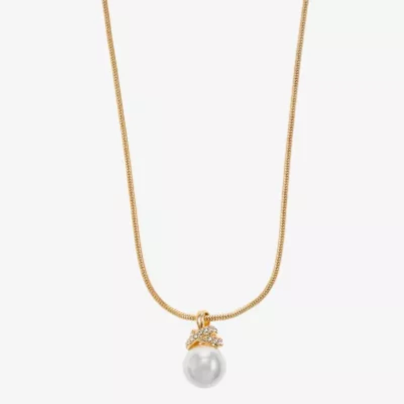 Monet Jewelry Gold Tone Womens Glass Simulated Pearl Knot 17 Inch Pendant Necklace
