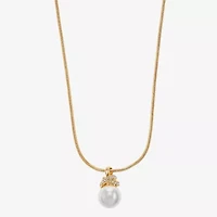 Monet Jewelry Gold Tone Womens Glass Simulated Pearl Knot 17 Inch Pendant Necklace
