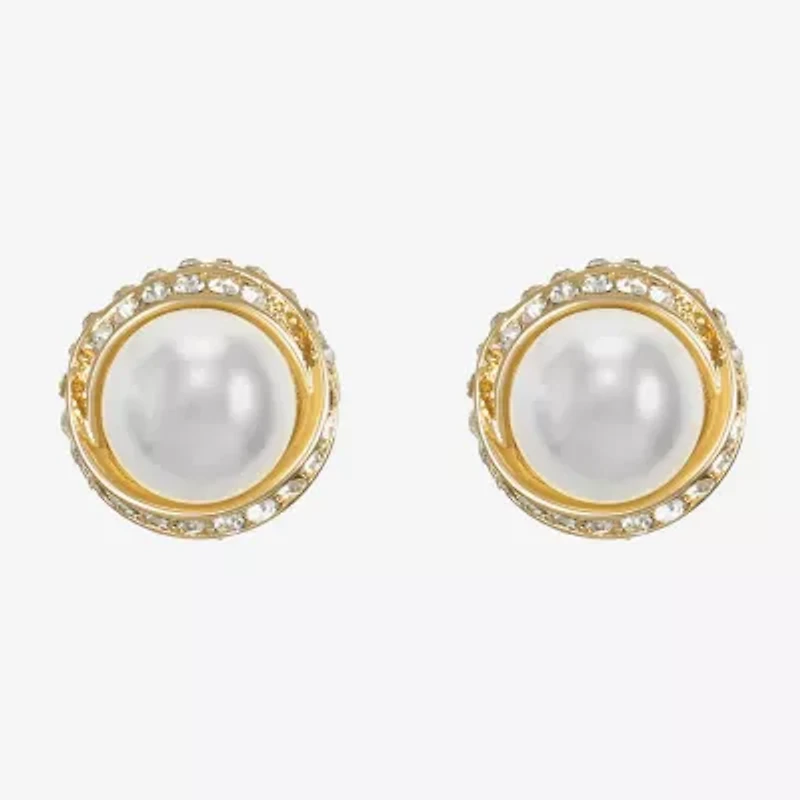 Monet Jewelry Gold Tone Glass Simulated Pearl 12.5mm Knot Stud Earrings