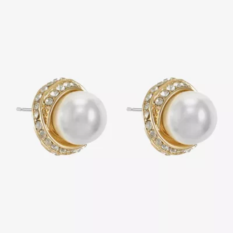Monet Jewelry Gold Tone Glass Simulated Pearl 12.5mm Knot Stud Earrings