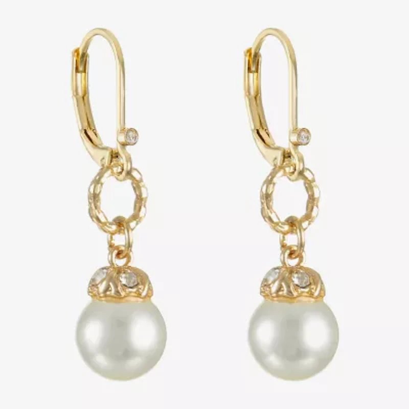 Monet Jewelry Gold Tone Womens Glass Simulated Pearl Drop Earrings