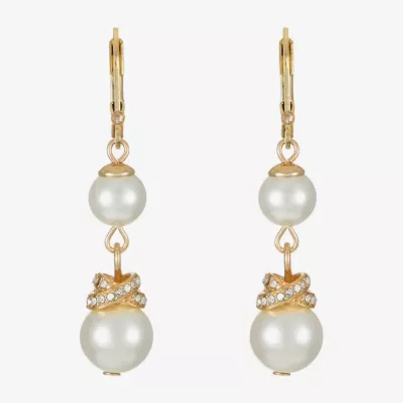 Monet Jewelry Gold Tone Womens Glass Simulated Pearl Knot Drop Earrings