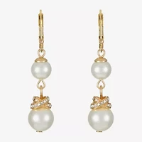 Monet Jewelry Gold Tone Womens Glass Simulated Pearl Knot Drop Earrings