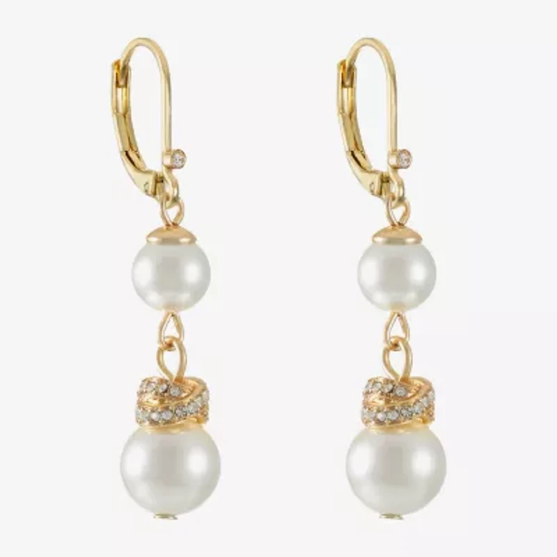 Monet Jewelry Gold Tone Womens Glass Simulated Pearl Knot Drop Earrings