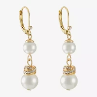 Monet Jewelry Gold Tone Womens Glass Simulated Pearl Knot Drop Earrings