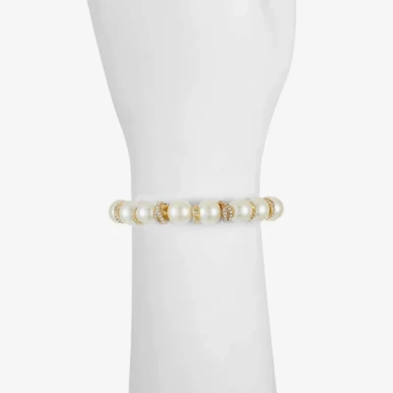 Monet Jewelry Gold Tone Womens Glass Simulated Pearl Knot Stretch Bracelet