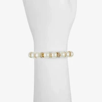 Monet Jewelry Gold Tone Womens Glass Simulated Pearl Knot Stretch Bracelet