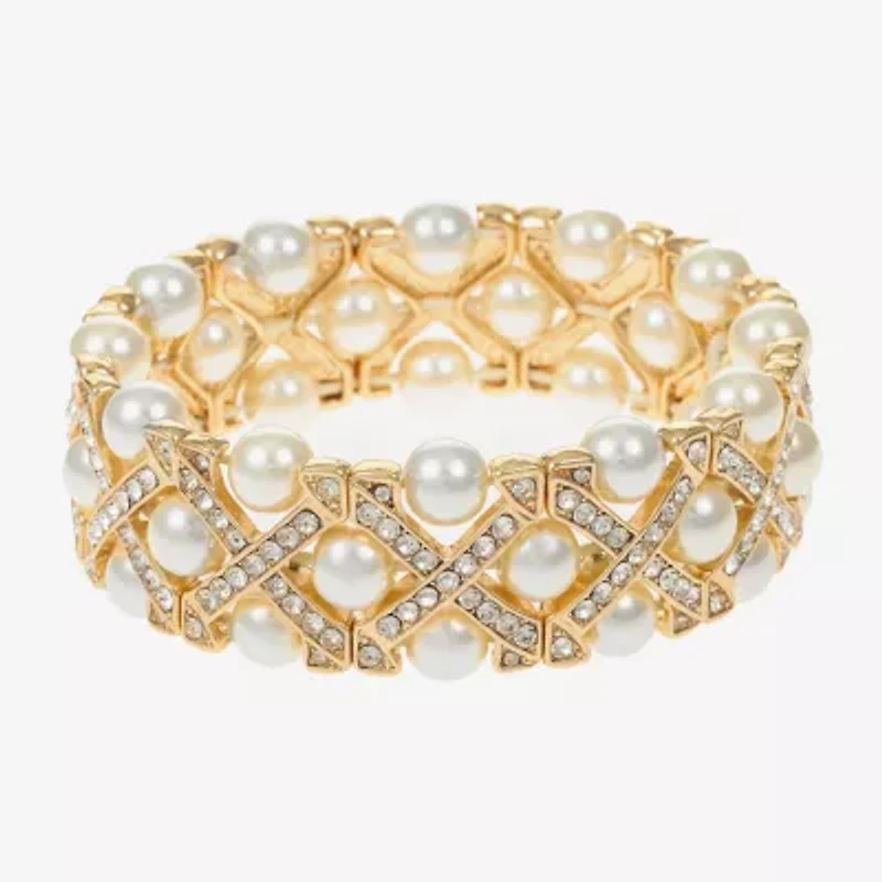 Monet Jewelry Gold Tone Womens Glass Simulated Pearl Stretch Bracelet