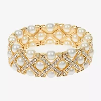 Monet Jewelry Gold Tone Womens Glass Simulated Pearl Stretch Bracelet