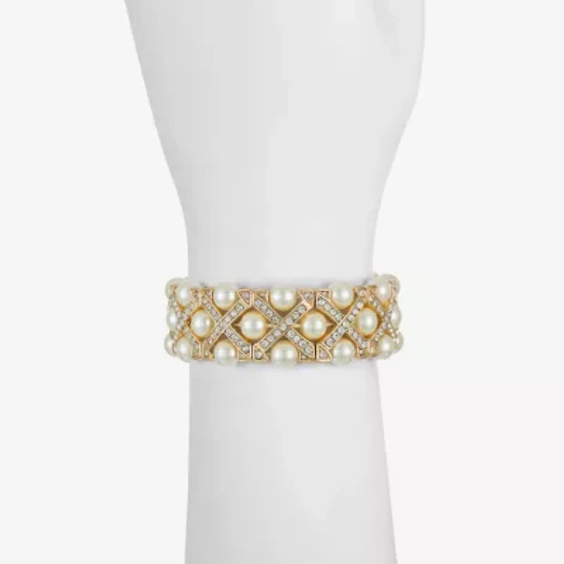 Monet Jewelry Gold Tone Womens Glass Simulated Pearl Stretch Bracelet