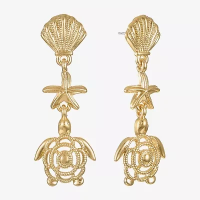 Monet Jewelry Gold Tone Turtle Starfish Womens Hypoallergenic Drop Earrings