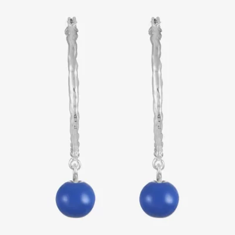 Liz Claiborne Bead Drop Womens 49mm Round Hypoallergenic Hoop Earrings