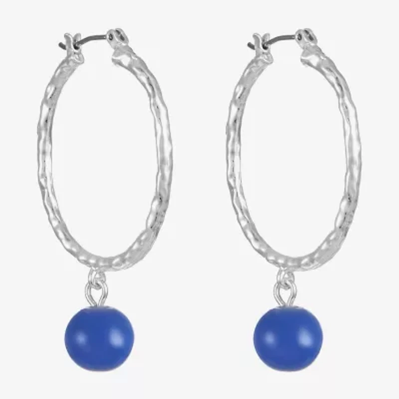 Liz Claiborne Bead Drop Womens 49mm Round Hypoallergenic Hoop Earrings