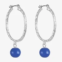 Liz Claiborne Bead Drop Womens 49mm Round Hypoallergenic Hoop Earrings