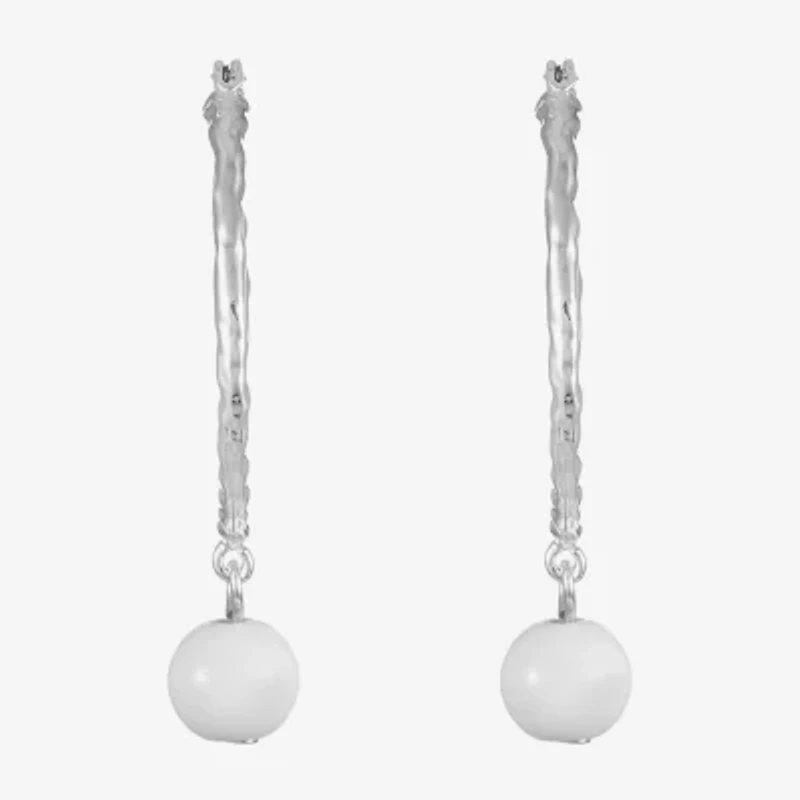 Liz Claiborne Bead Drop Womens 49mm Round Hypoallergenic Hoop Earrings