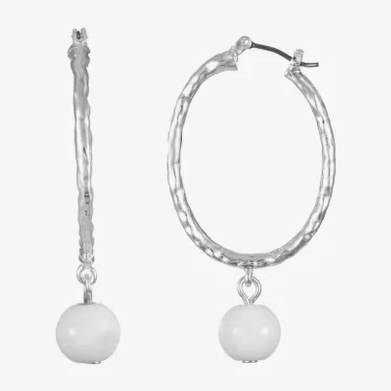 Liz Claiborne Bead Drop Womens 49mm Round Hypoallergenic Hoop Earrings