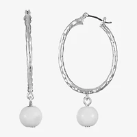 Liz Claiborne Bead Drop Womens 49mm Round Hypoallergenic Hoop Earrings