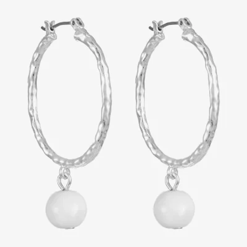 Liz Claiborne Bead Drop Womens 49mm Round Hypoallergenic Hoop Earrings