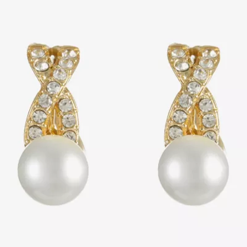Monet Jewelry Gold Tone Womens Glass Simulated Pearl Knot Clip On Earrings